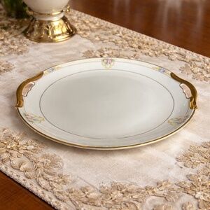 Vintage Noritake “The Vitry” Handled Cake Plate Pink Floral Gold Trim